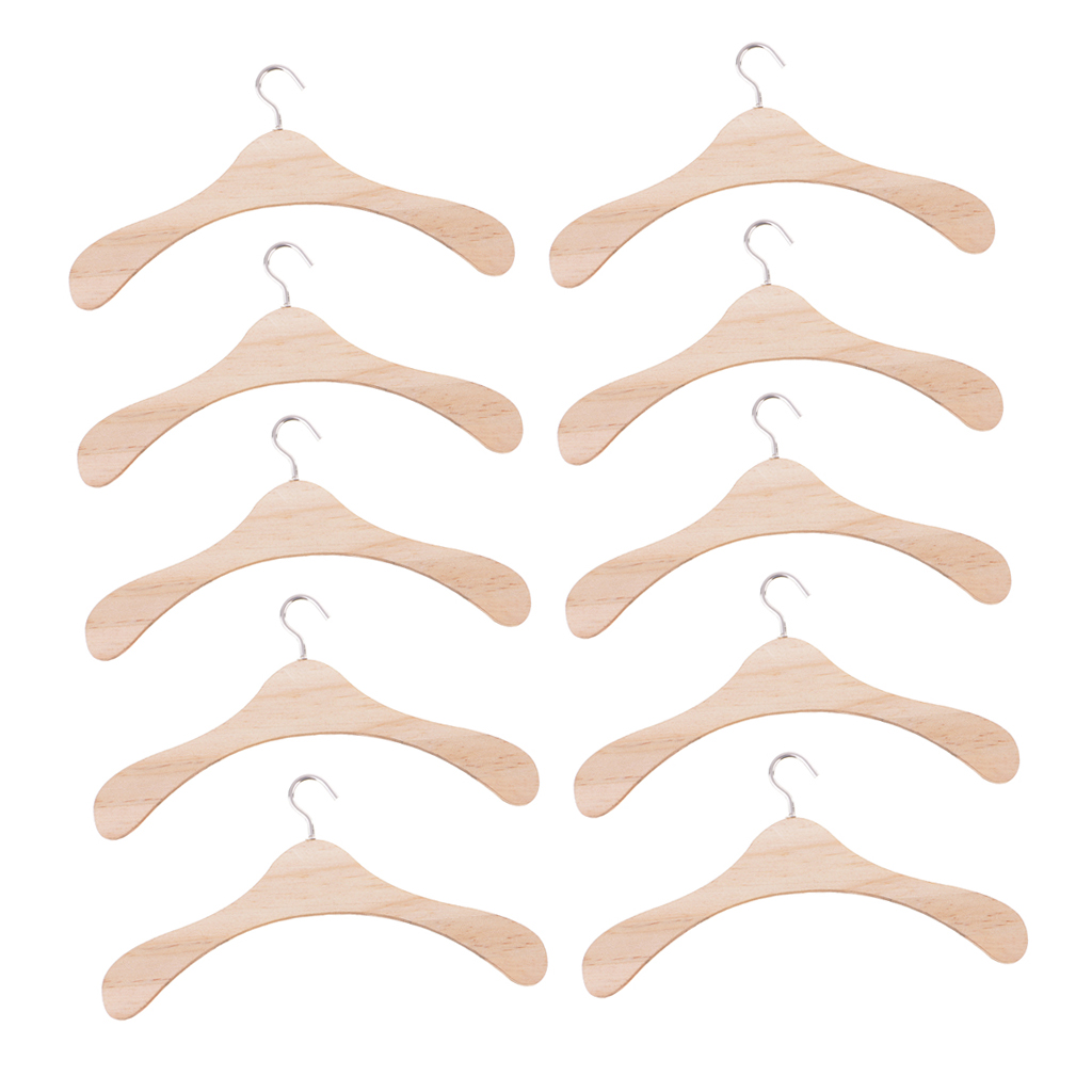 10 Pieces 15cm Wooden Clothes Hanger Metal Hook for BJD SD17 Uncle Dolls