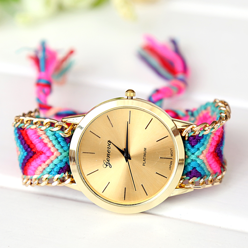 Handmade Braided Friendship Bracelet Watch New arrival geneva Hand Woven wristwatch Ladies Quarzt gold Watch women