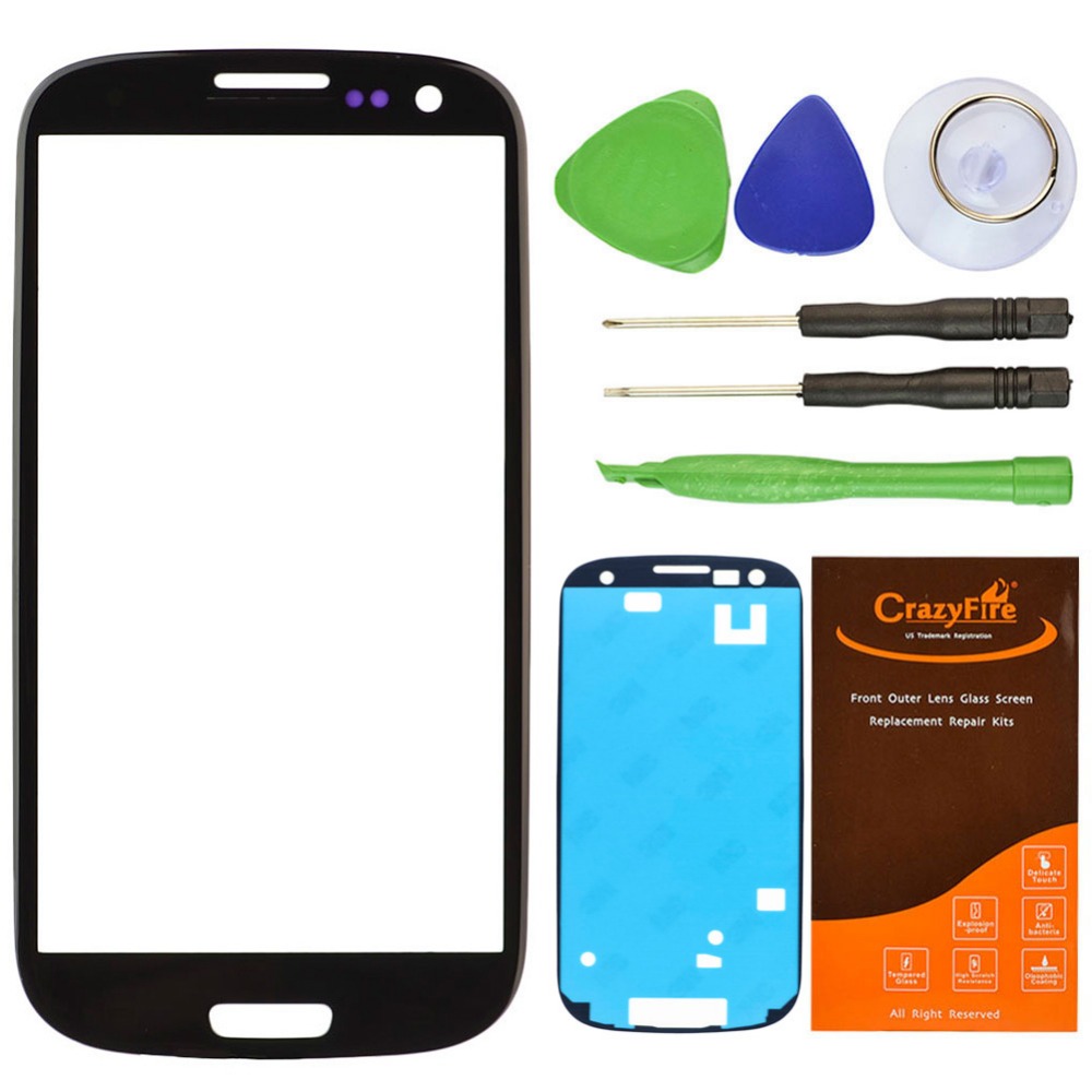 Freeshipping Black Color Touch Outer Glass Lens Screen For Samsung Galaxy S3 SIII i9300 Replacement+Tools+Adhesive