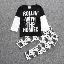 Popular Spring Autumn Baby Boys Clothes Set Long Sleeves Letter Pattern Children Clothing Suits Animal Printed Shirts+Pants