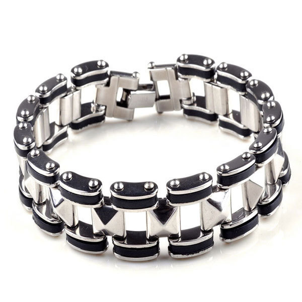 Trendy Men Silicone Stainless Steel Bracelets 316L Stainless Steel Bangle Cuff Bracelets Men pulsera hombre acero