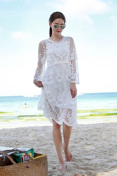 Ladies Peasant Ethnic Embroidered Floral Boho Long Tops Mexican Gypsy Midi Dress L38242 (2)