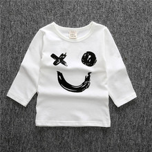 2016 Fashion Baby Boys Girls 1-4Y Letter / Facial Expression T-Shirt Boys Tops Kids Long Sleeve Cotton T shirt Children Clothing