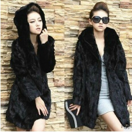 Black Fur Coat With Hood - JacketIn