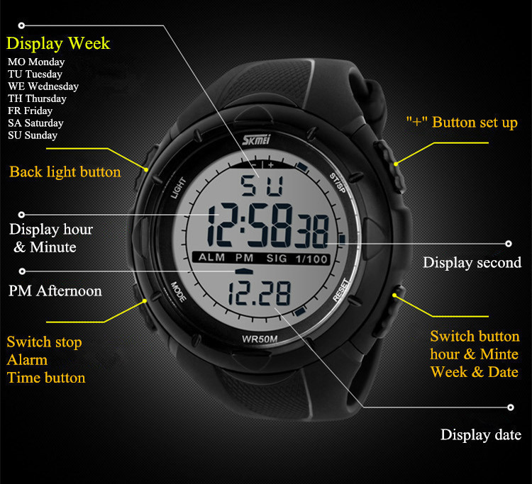 Skmei 1025 Brand Men LED Digital Military Watch Outdoor 5ATM 50M Dive Swim Dress Sport Watches
