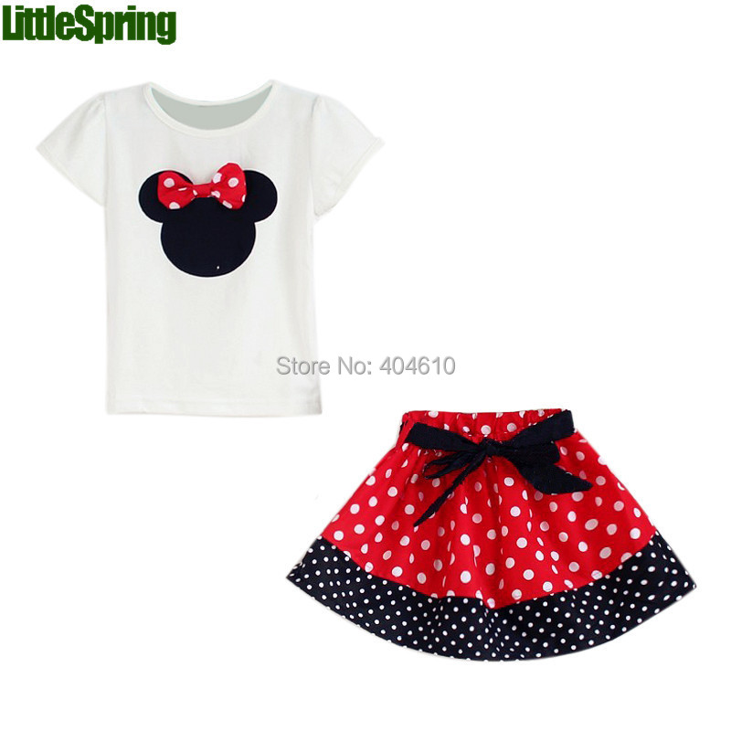 Retail Children s Sets 2015 Summer New Children Girl s 2PC Sets Skirt Suit Minnie Mouse