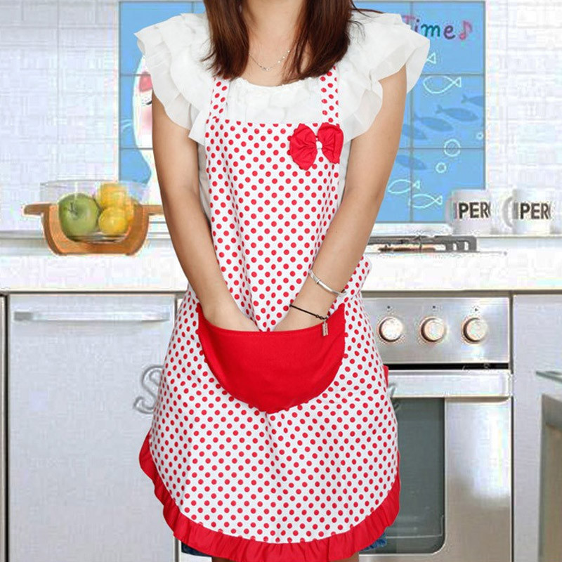 Women's With Pocket Aprons Vintage Cute Bowknot Apron Cooking Kitchen Bib Dress