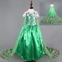 Green Elsa dress sleeveless girls costume snow queen flower dresses children clothes vestidos infantis de festa disfraz princesa