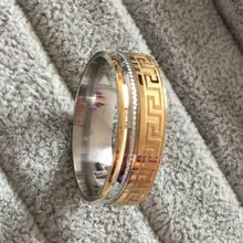 High quality large men women 18k gold sliver Ion plating genuine pure 8mm titanium mens fashion Greek Key party rings
