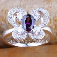 6Pcs Womens Oval Cut Purple Amethyst Butterfly Ring Sz 8