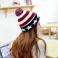 2016 warm wool ball pentagram Stars striped knit hat wool hat winter fashion Outdoor Skullies Beanies