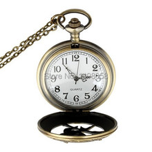 Free shipping 2015 Men hollow fullmetal alchemist gold cheap quartz hunger games pocket watch necklace chain