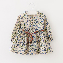 2016 new style baby dress korean cotton and linen long-sleeved floral baby grils princess dress cute infantil vestidos YP44