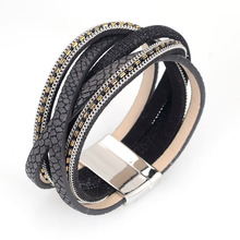 Newest style wide magnetic Bracelet with braided PU leather and metal chains magnetic bracelets for women gifts