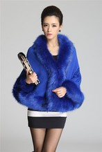 Wholesale Sale 2015 Elegant Rabbit Fur Shawl Hot Style Women Rabbit Fur Poncho 8 Colors 100% Wool Embroidery Women Faux Fur Coat