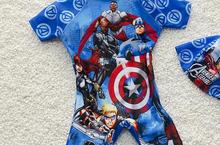 The new children s cartoon cute boys swimsuit piece boxer swimwear swimsuit hooded superhero