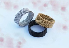 Free shipping 316L stainless steel wide 8MM black mesh rings retro punk gothic jewelry gift Silver