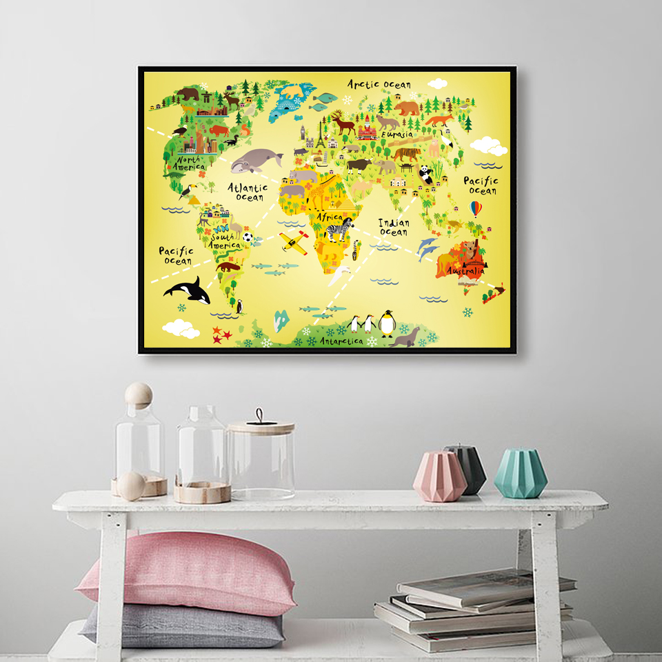 Póster con impresiones artísticas de animales de Woodland mapa del