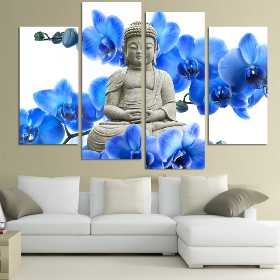 4 Pieces Free Shipping Hot Sell Modern The Buddha face print on canvas Home Decor for living room art Wall Painting no frame