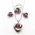 Oval RED Sapphire Jewelry Sets For Women 925 Silver Necklace Pendant Earrings Rings Size 6 7