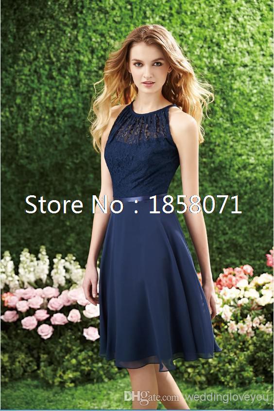 Navy blue satin halter dress