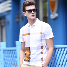High quality new design men’s fashion stirped contrast colors plaid short sleeve summer t shirt
