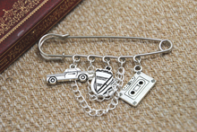 12pcs Supernatural inspired Dean Winchester themed charm with chain kilt pin brooch (50mm)