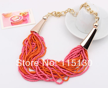 2014 New Brand Bohemia Style Pendants Necklaces Vintage Gold Multicolor Beads Necklace For Women Fashion Jewelry