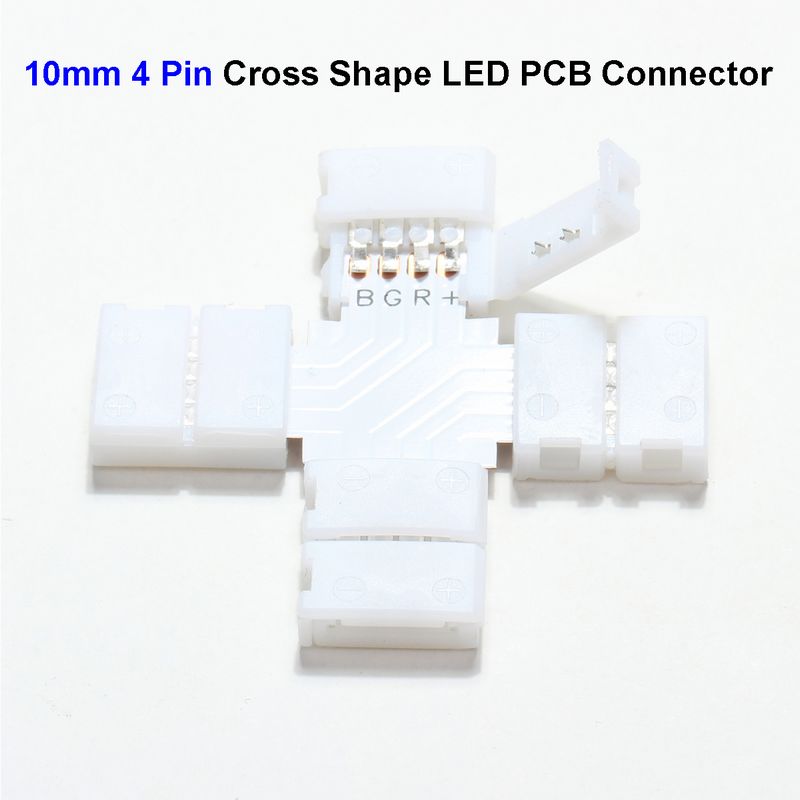 ( 200 pcs/lot ) 10mm 4 Pin Cross Shape 5050 LED Strip PCB Connector Adapter For SMD 5050 3528 RGB LED Strip No Soldering