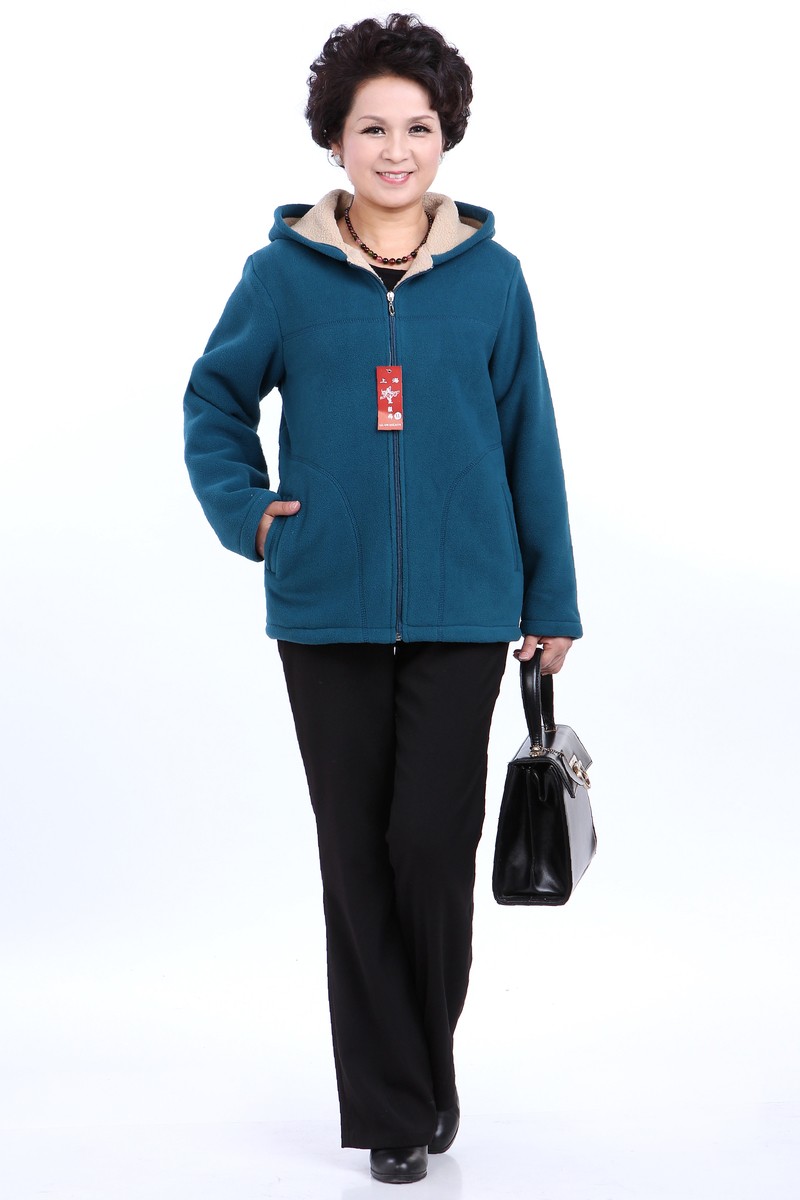 Winter Middle Aged Womens Hooded Imitation Lambs Fleece Jackets Ladies Warm Soft Velevt Coats Mother Overcoats Plus Size (2)