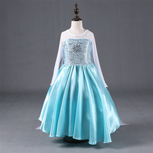 The new 2016 girl elsa and anna dress children princess dress girls party dress wear long-sleeved chiffon gown girl party dress
