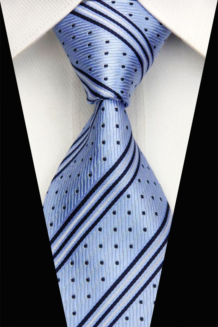 NT0474 Blue Striped Dots Classic Smooth Man s Casual Jacquard Woven Silk Polyester Necktie Business Knitted