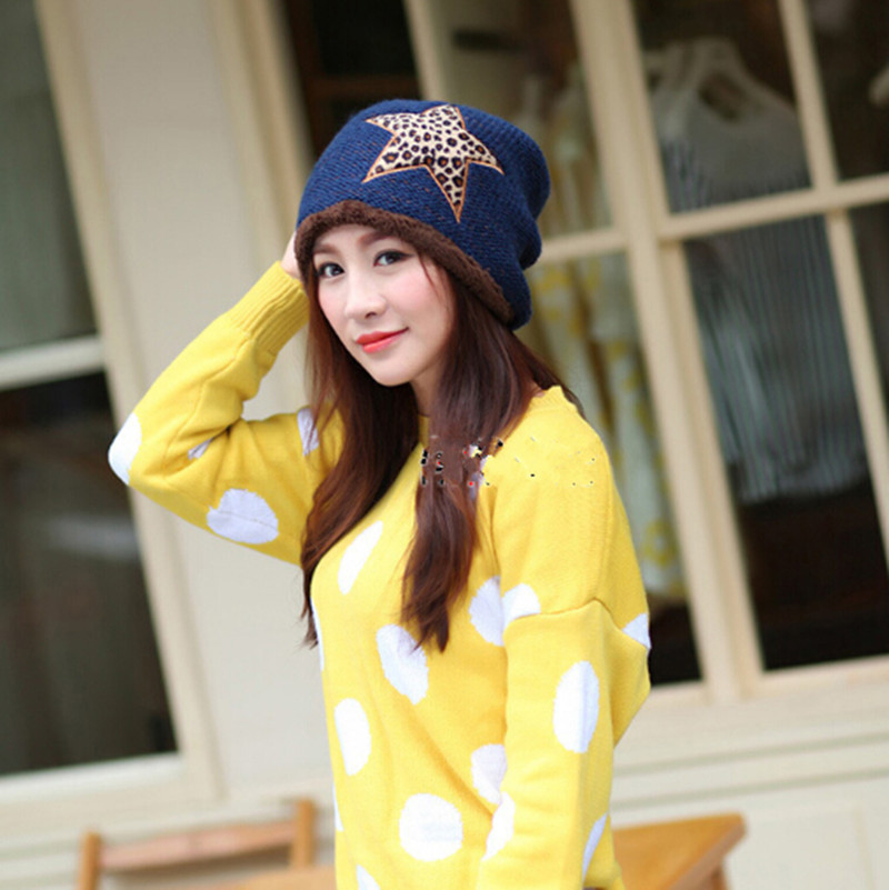 2015 new fashion star design girls warm hats knitting cute girls caps winter decoration hats pure color lady caps