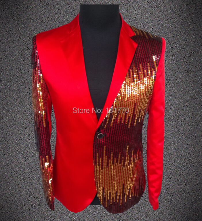 2015 men s Plus size ds dance stage costume for singer male slim paillette suit fashion