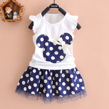 2015 summer girls suits dot sets children clothing set baby clothes short sleeve T shirt dress