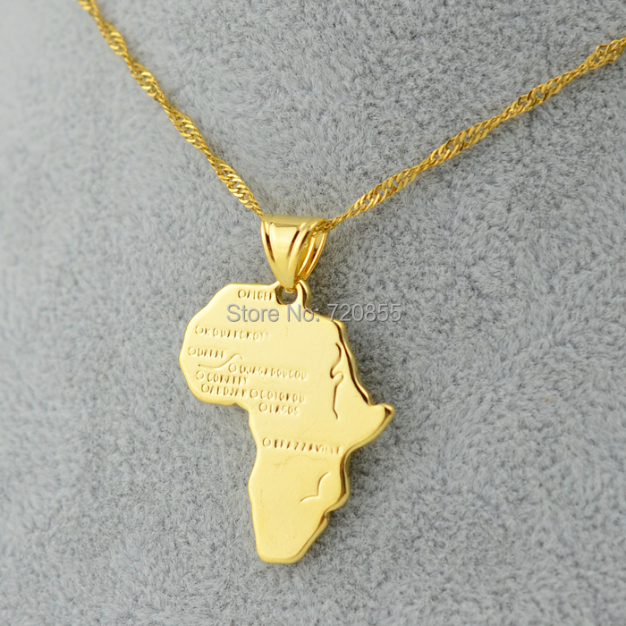 3 Size Africa map pendant necklace women girl silver 18k gold plated jewelry men 45 60cm