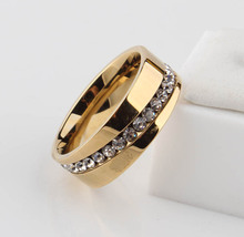 8mm Oblique Zircon Carving 18k gold plated 316L Stainless Steel finger Engagement Wedding rings for women