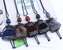 Ladies with Rhinestone Necklace plush cloth long stylish sweater chain accessories  free shippings