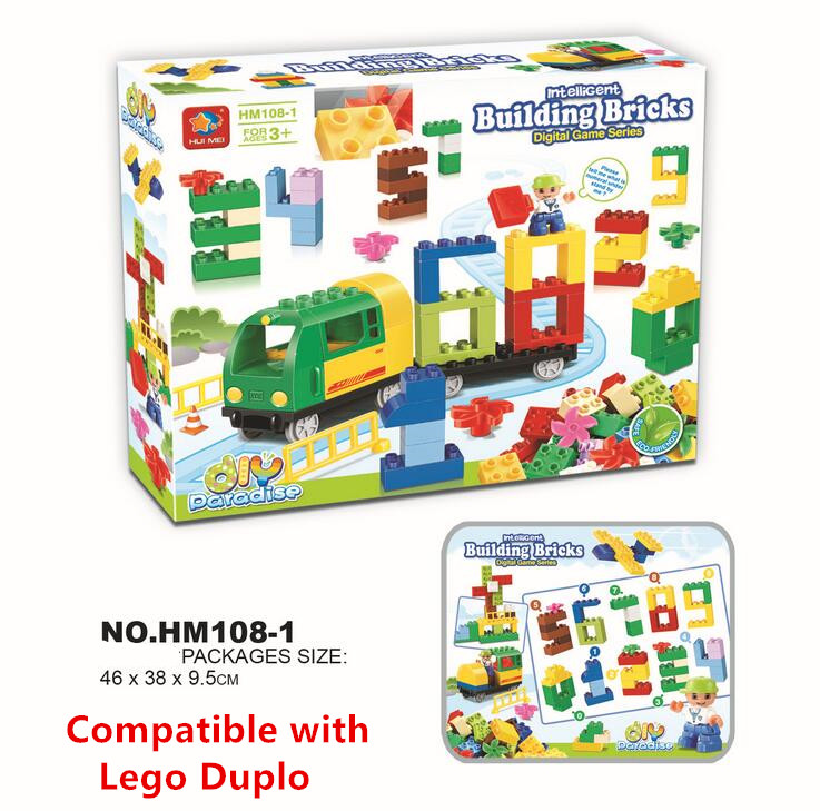 80pcs Original HUIMEI Big DIY Building Blocks Numbers Cars Bricks Compatible with LEGO Duplo Children's Educational Toys