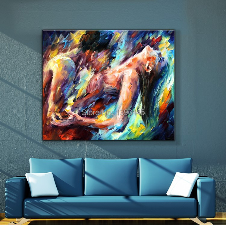 Free Shipping 100% Handmade Palette Knife oil Painting Naked Woman Make Love Sex Wall Art Wedding Decor Cheap