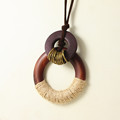 vintage jewelry statement necklaces pendants long rope wooden circles collares mujer necklace for women christmas gifts