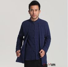 2016 New blue Chinese Men’s traditional cotton/linen clothing long sleeves dress shirt Sz: S M L XL