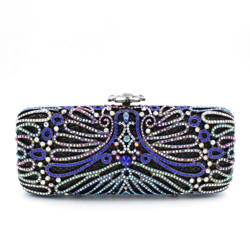 Wholesale Navy Blue Clutch Bag with Silver Chain Small Black Evening Bags for Women Long Square ...