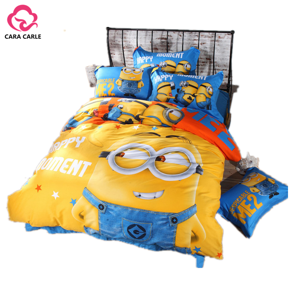 Cartoon 3D Bedding Set 4pcs Printing Minions Bedclothes Duvet Cover Bed Sheet Children Kids Comforter Bedding Sets Bed Linen