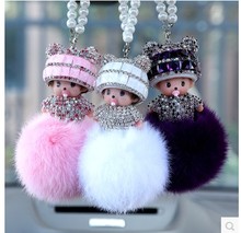Hot Cute NEW Cartoon Monchichi Doll Girl Inlay Crystal Car Key ring holder Women Bag charm Accessories