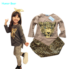 Humor Bear NEW Leopard Kids autumn fashion clothes for girls Cartoon long sleeved pants suit grils