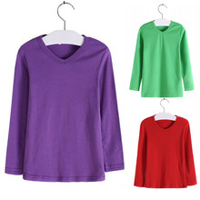 New arrival boys girls V Neck bottoming shirt long sleeve solid T shirt spring autumn cotton