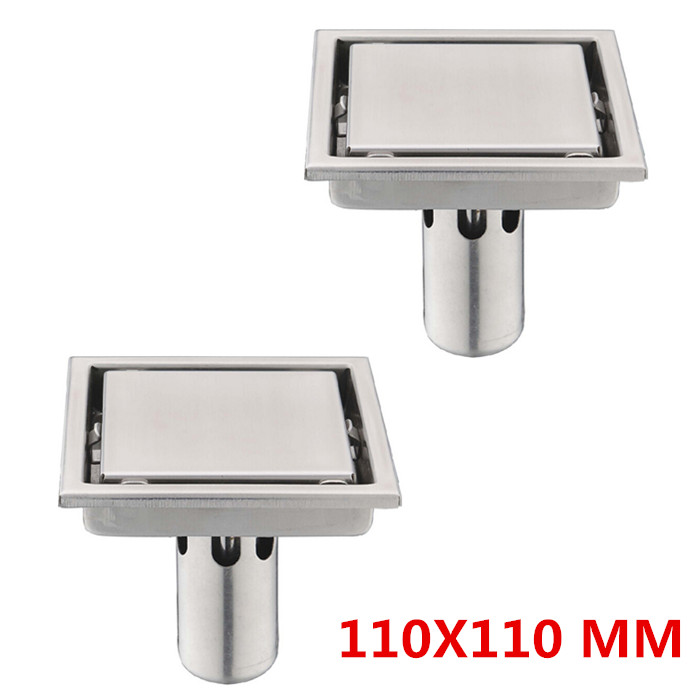 Free shipping 2 pcs 304 stainless steel floor drain 110X110MM large flow to prevent the rectangular shower floor drain DR053