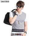 Casual Plaid Stripe T shirt Men Luxury Brand Big Name Cool Ice Silk Tops Short sleeved