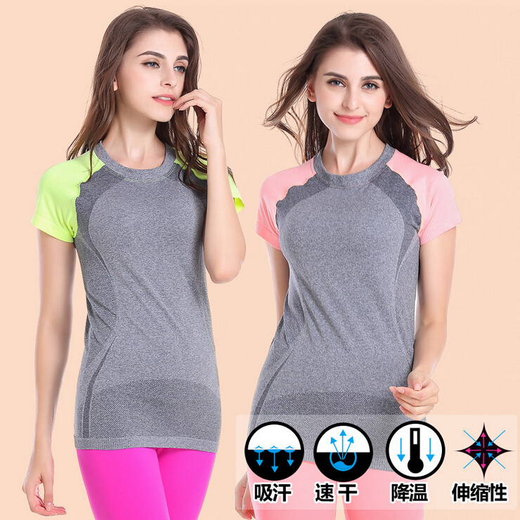 Women s professional fitness sports quick drying short sleeve exercise clothes T shirt Tee Shorts running